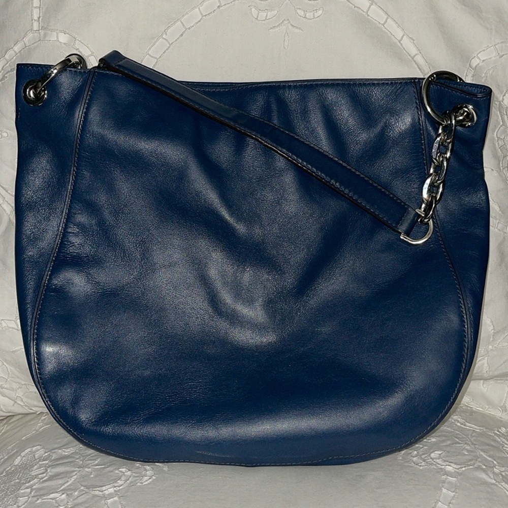 MICHAEL KORS NEWMAN NAVY BLUE LEATHER TOTE